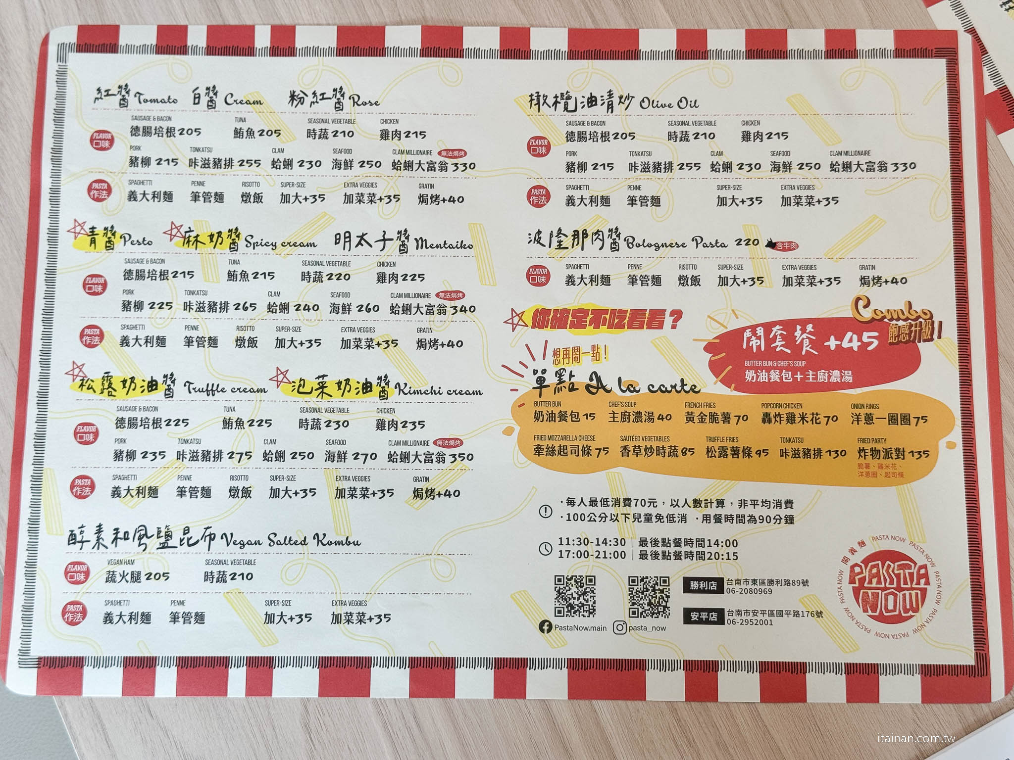 台南東區美食｜ 成大商圈人氣義大利麵!自家熬煮義大利醬，還有紅茶、檸檬水無限供應「Pasta Now 鬧義麵 」勝利店